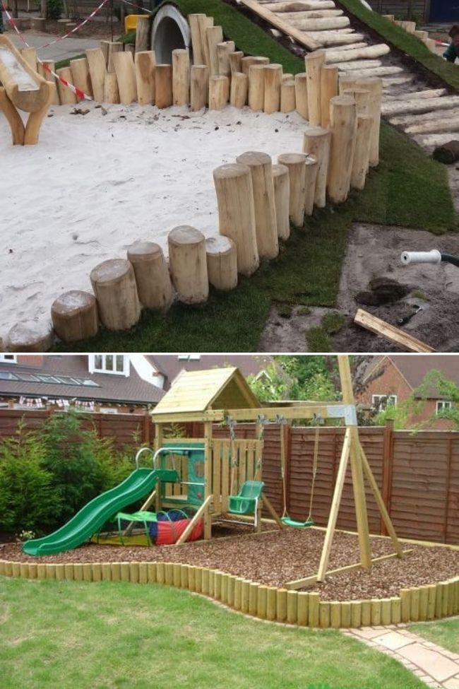 Awesome Diy Playgrounds Border Ideas, Playground Border Landscape Timbers